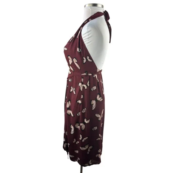 Reformation Johnson Dress Wrap Halter Tie Butterfly Print Burgundy Women's Large - Picture 8 of 15